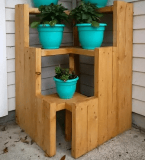 wooden tiered plant shelf