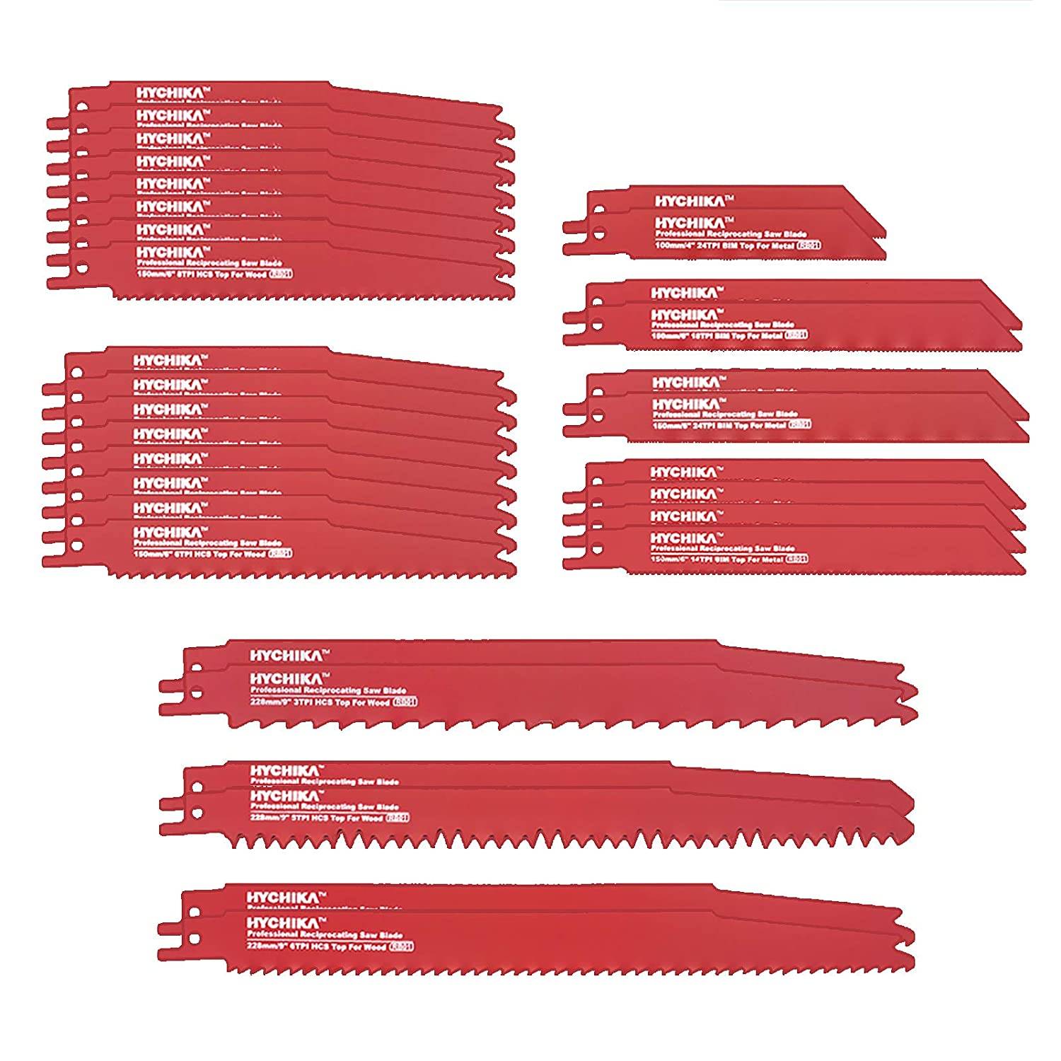 A selection of red blades for a sawzall.