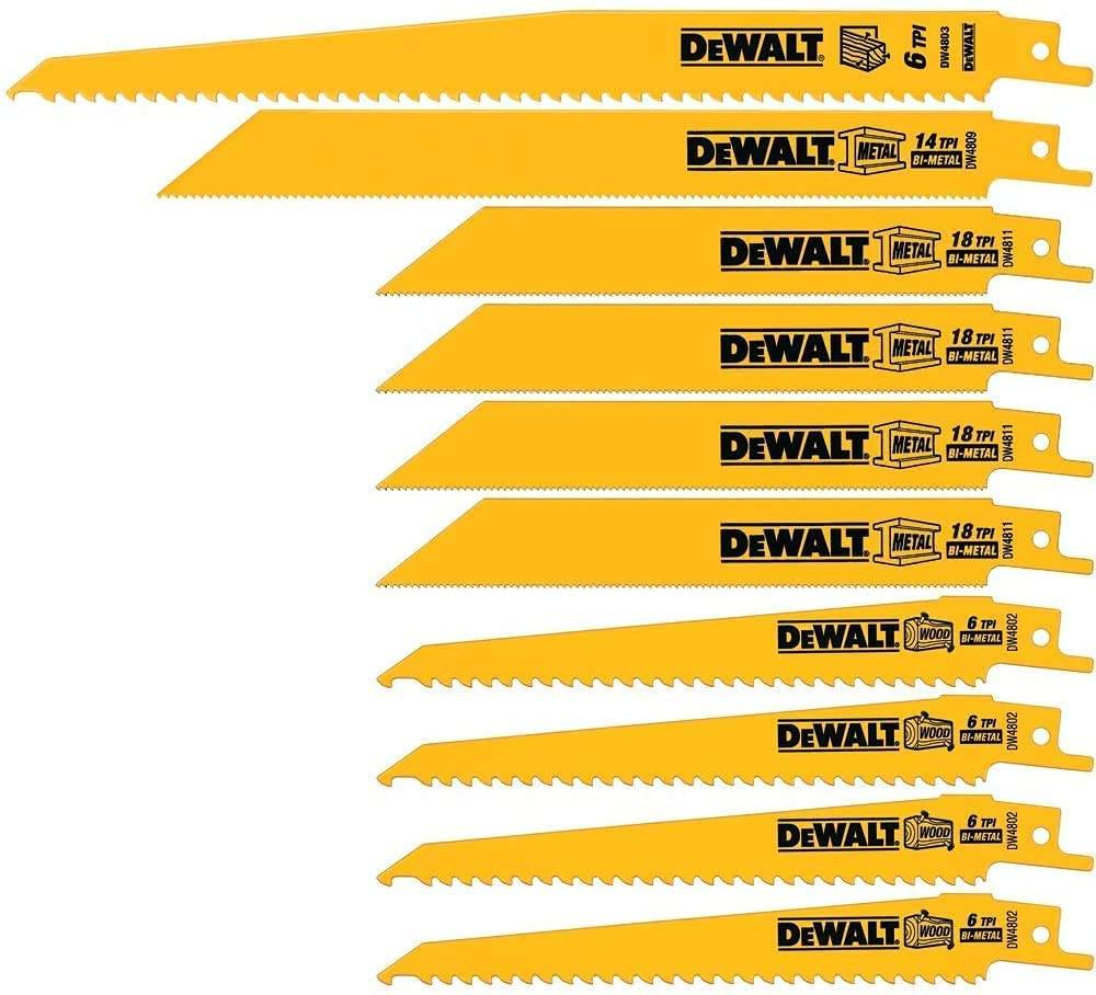 A variety of bimetal blades for wood and metal from DeWalt.