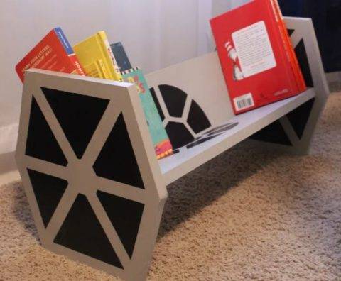 tie fighter bookshelf made of wood