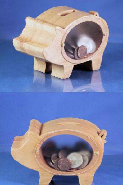 wooden piggy bank