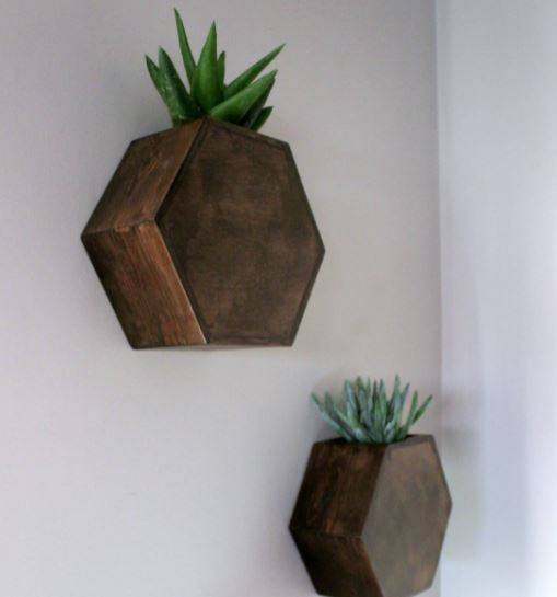 wooden hexagon wall planter