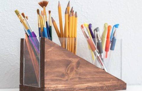 pencil holder made from scrap wood