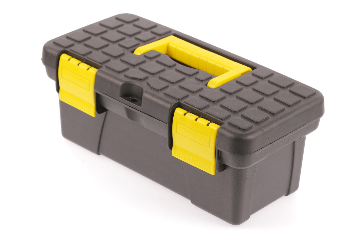 black and yellow toolbox on white background