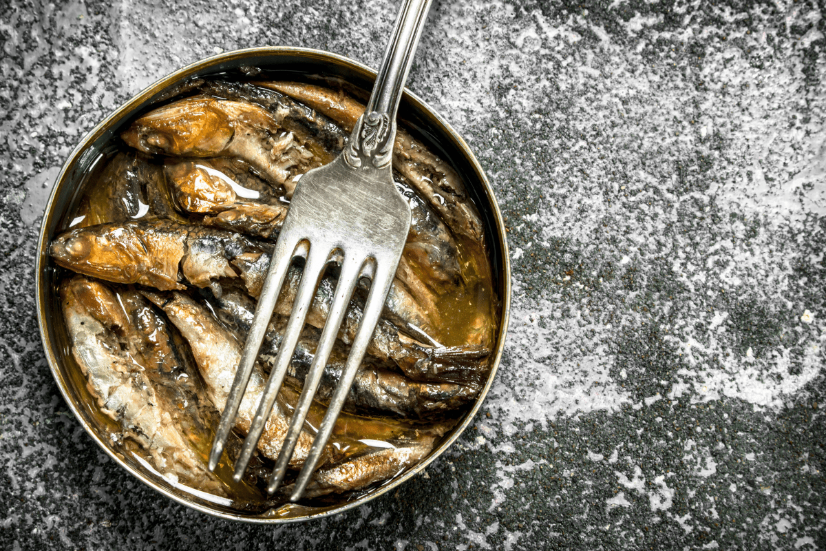 fork in a tin can of sardines