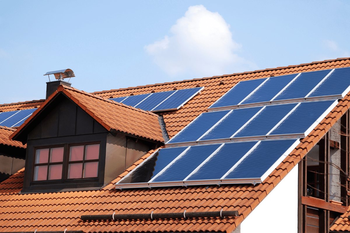 solar panels on terrazzo tile roof 