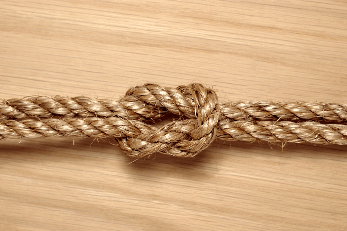 close up of rope tied in square knot