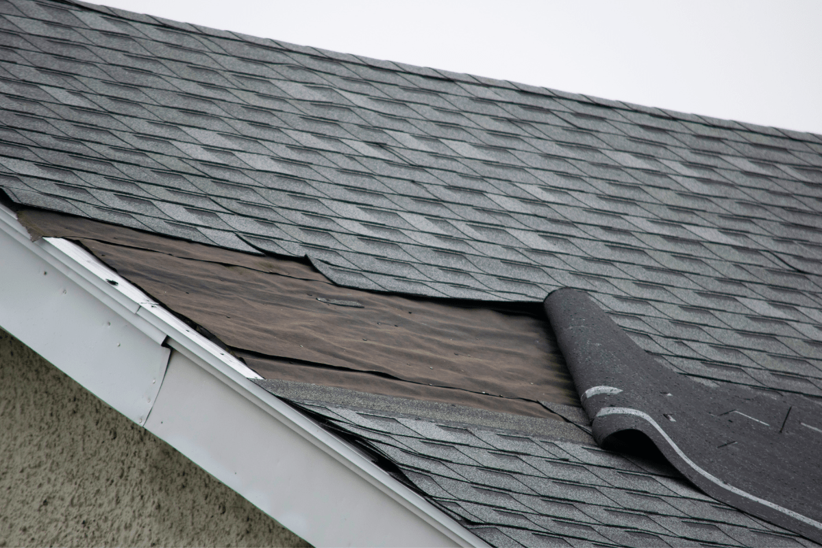 peeling shingles close up roof