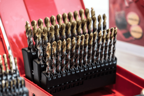 twist drill bits inside a tool box