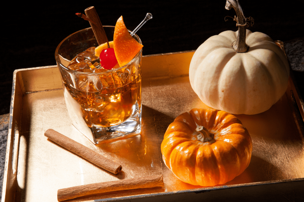 fall cocktails with pumpkins
