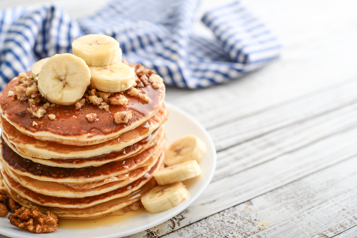 close up of banana pancakes