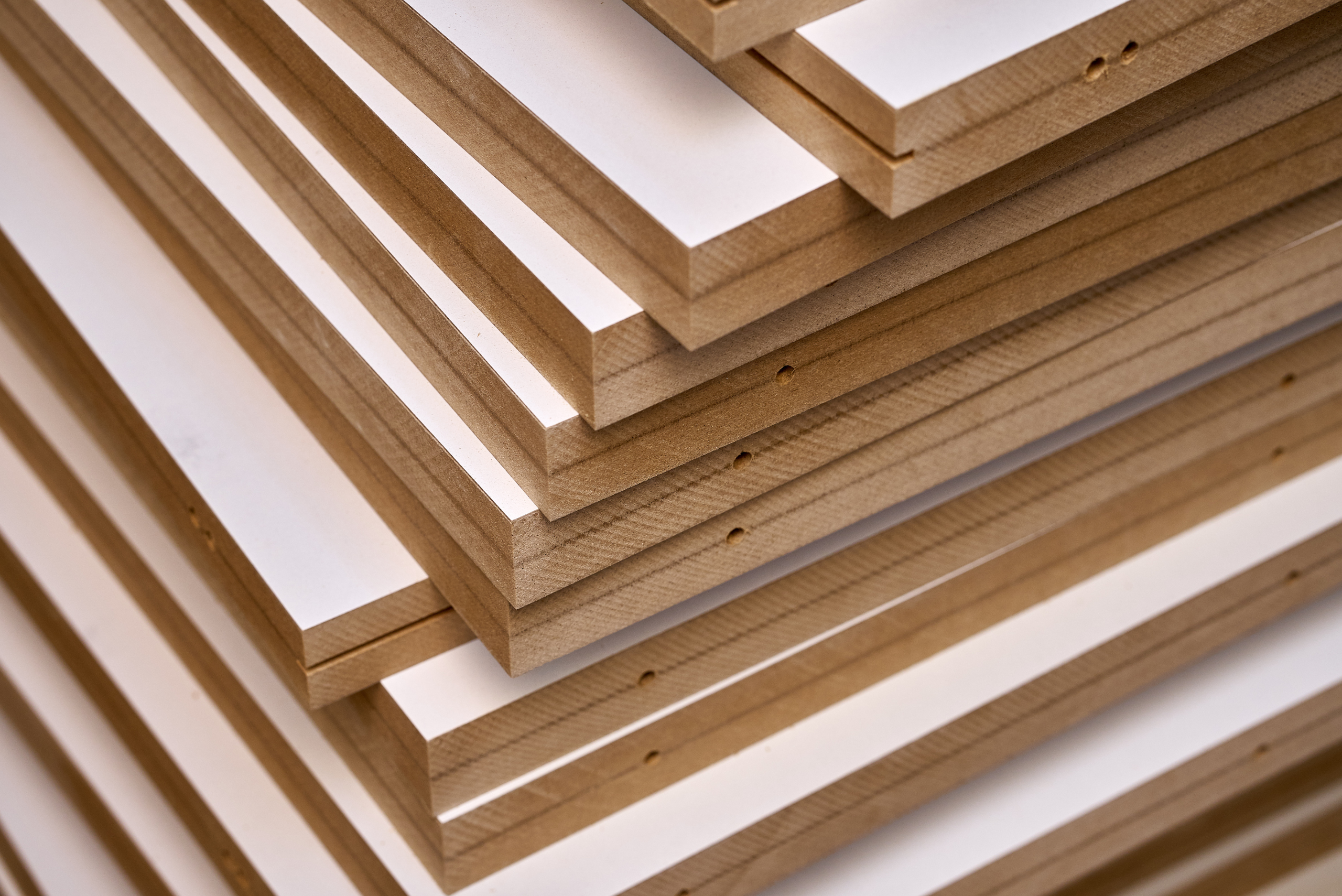 Stack of laminated MDF boards