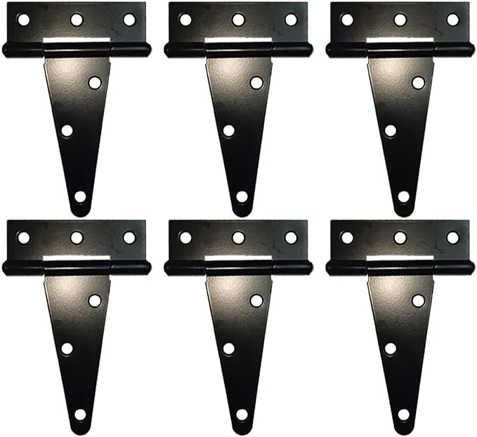 Stock product photo of black t strap hinges.