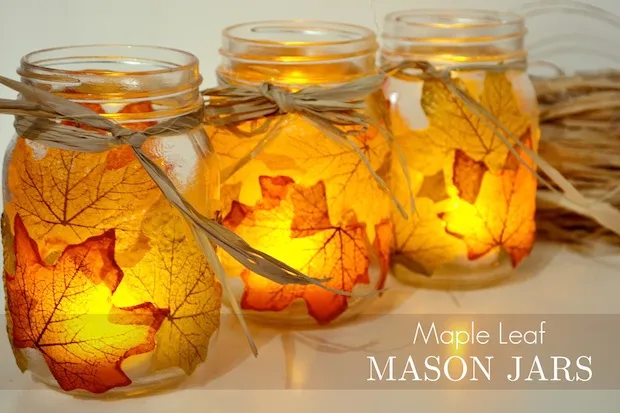 Maple leaf mason jar candle holders.