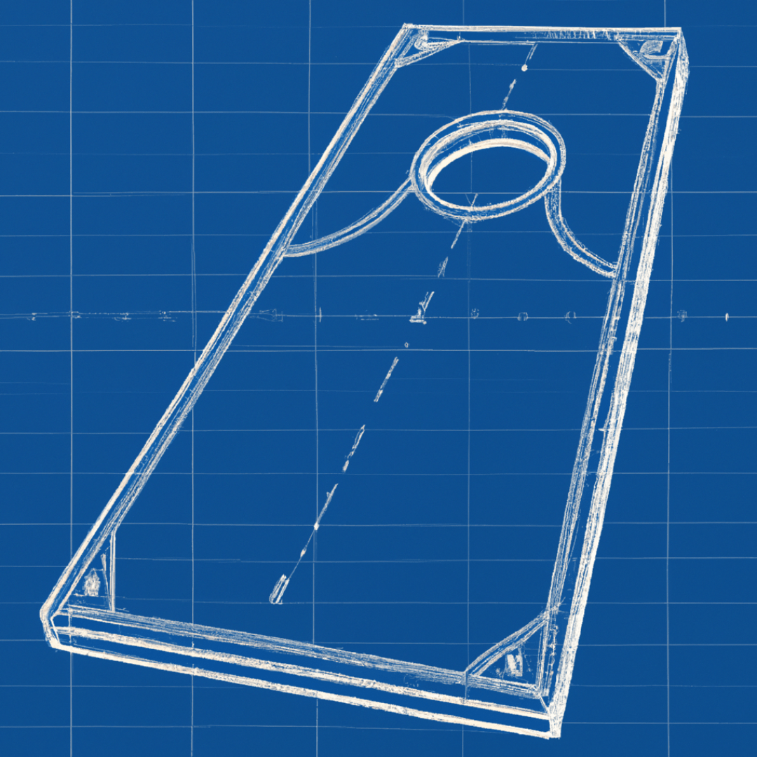 blue print sketch of top of cornhole board