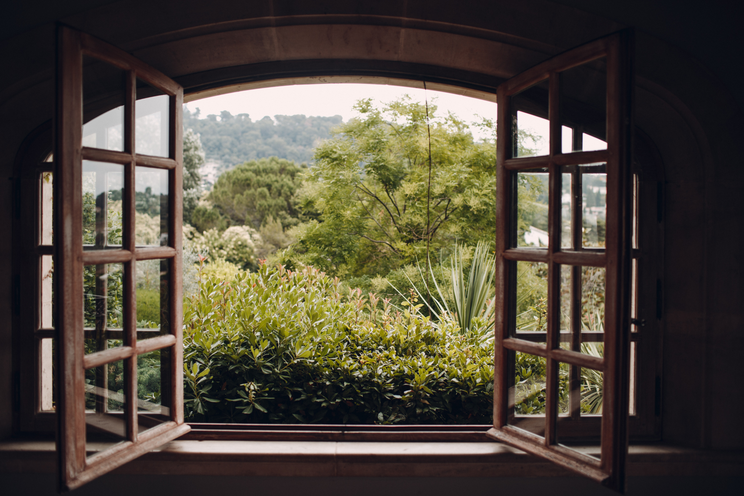 Open windows with trees outside.