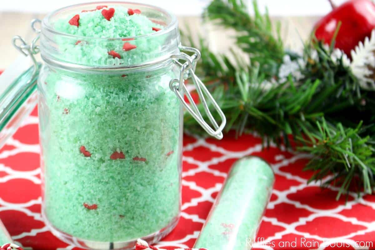 grinch green bath salts in mason jar