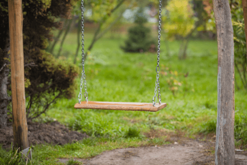 Closeup of a swing seat.