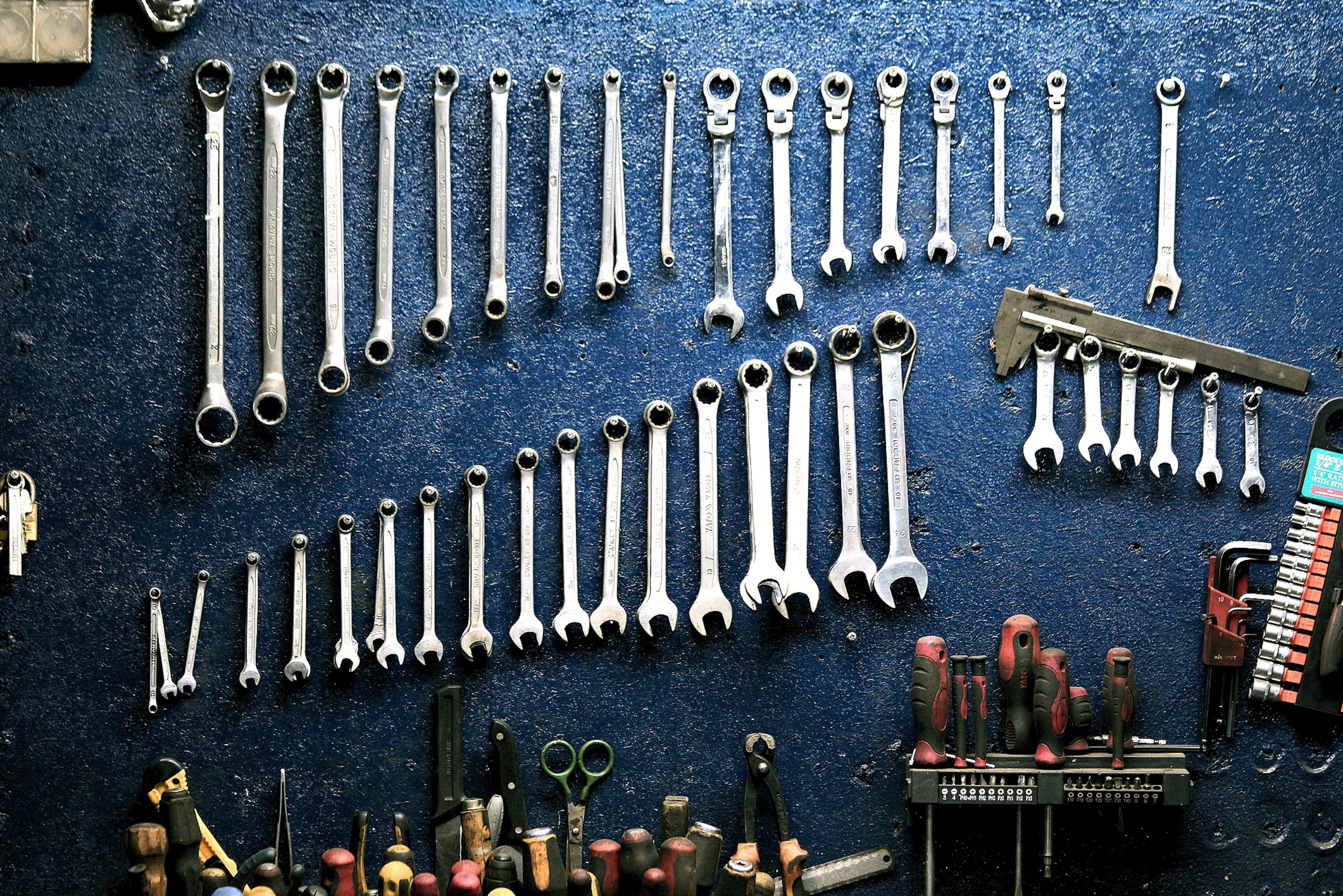 Assortment of mechanic tools.