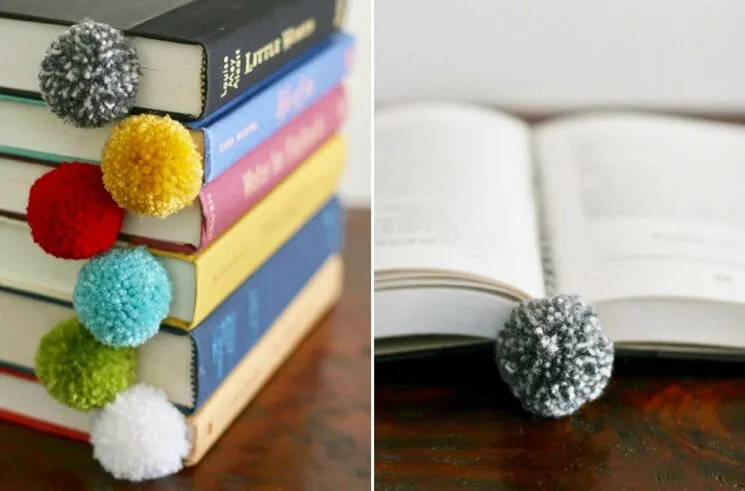 pom pom bookmarks in books