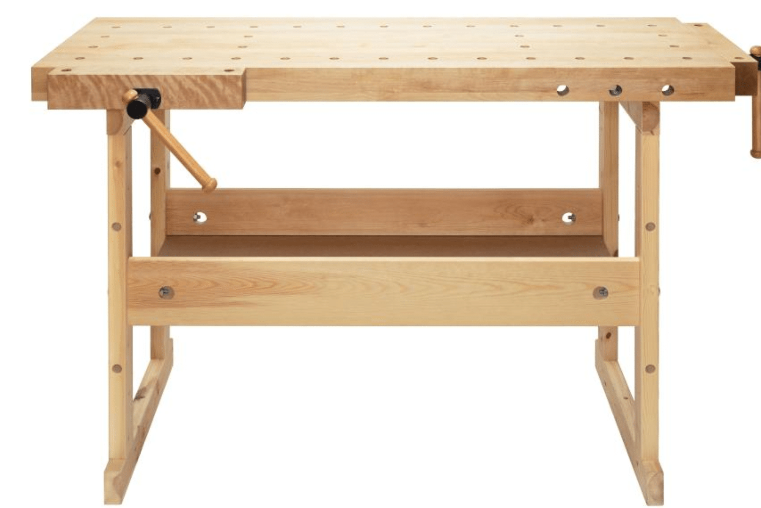 A finished DIY picture of a workbench made of wood. 