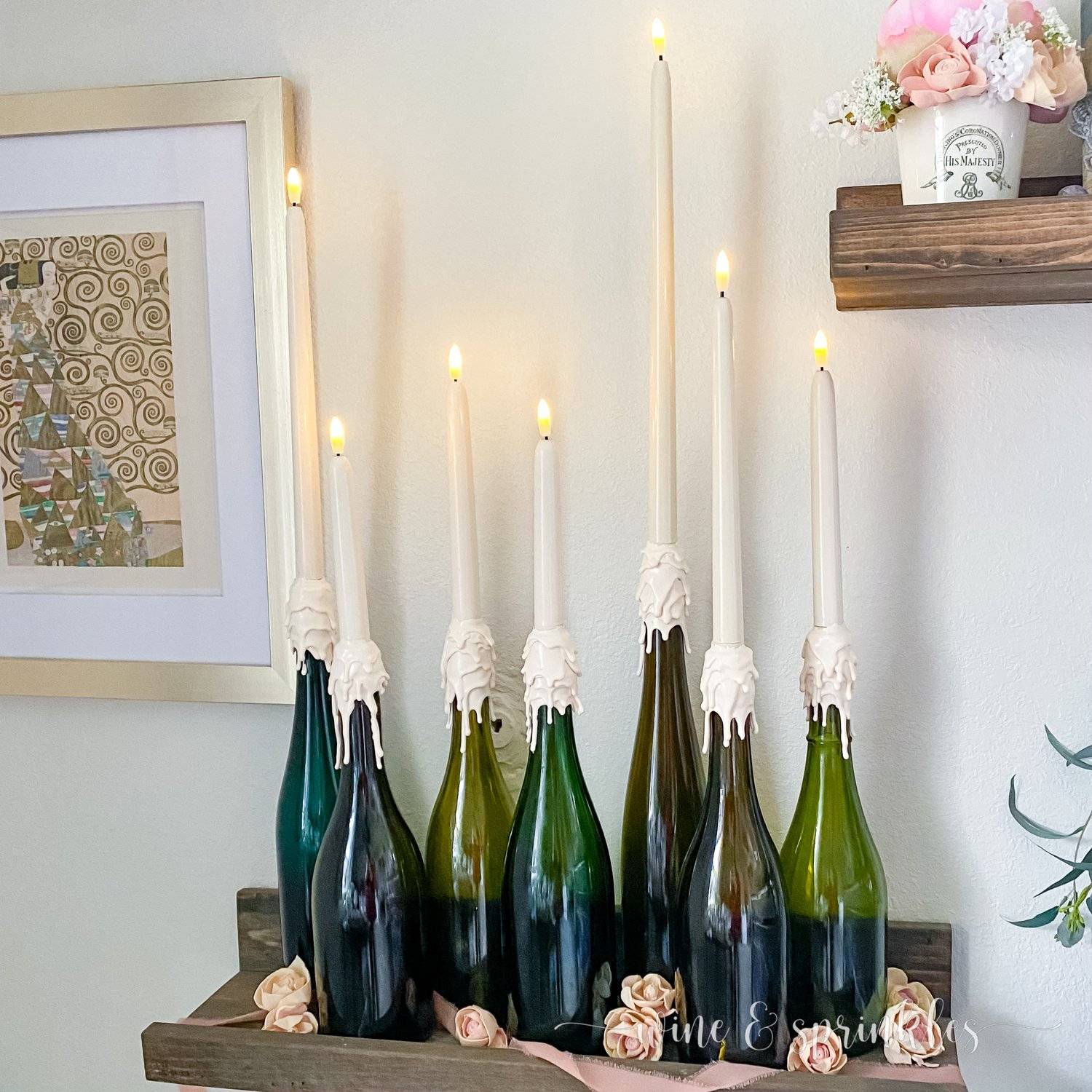 wine bottles turned into candlesticks