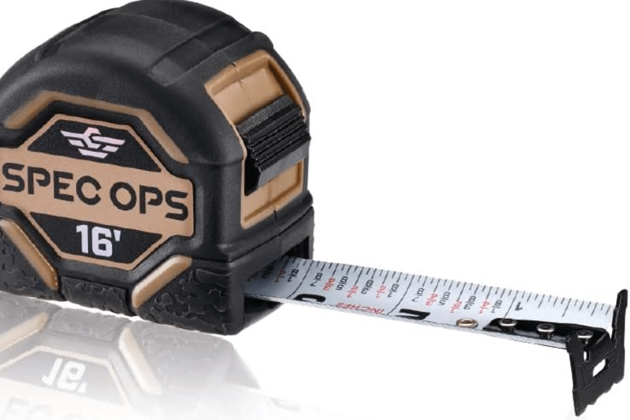 A measuring tape with serrated edge on a white background.