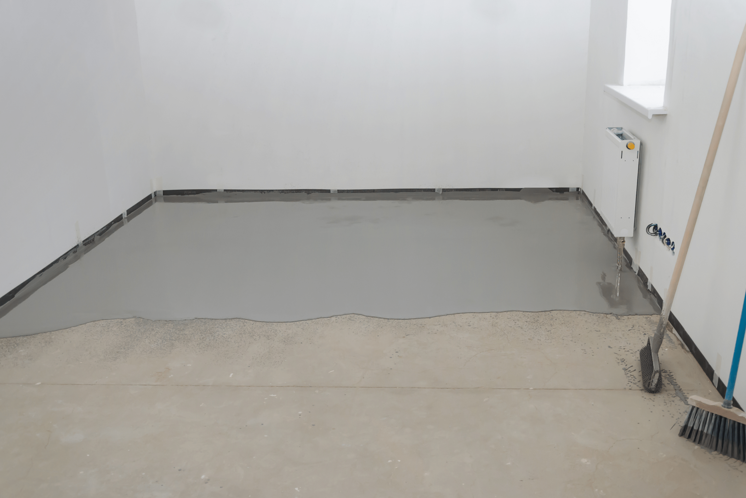 A room with self-leveling concrete poured out.