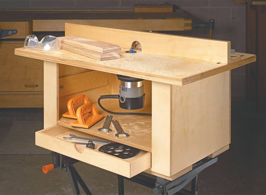 DIY router table made of wood.