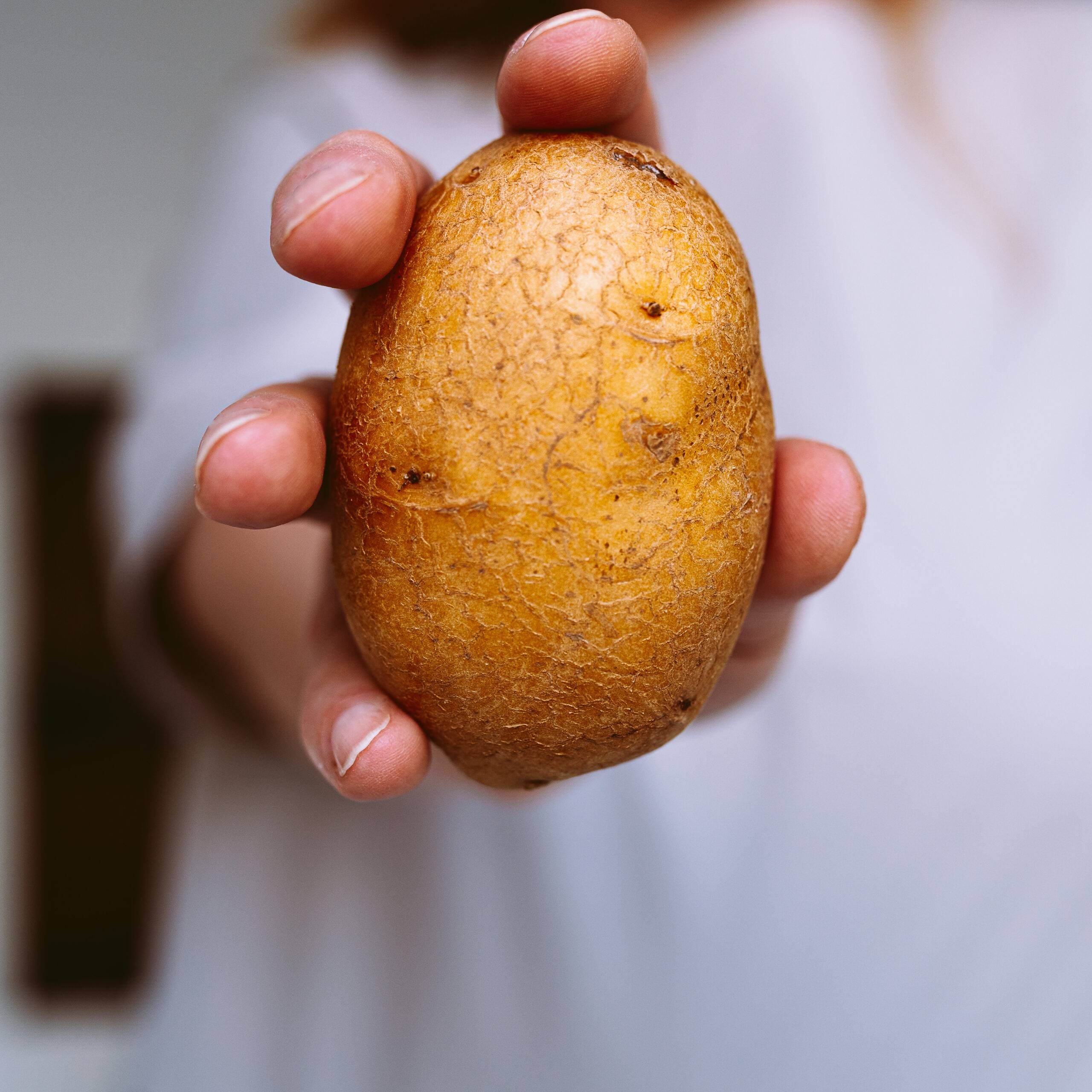 potato in woman's hand closeup