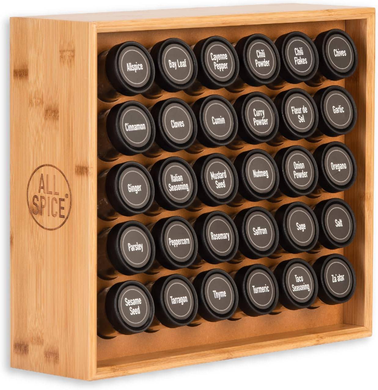 A wooden spice rack.
