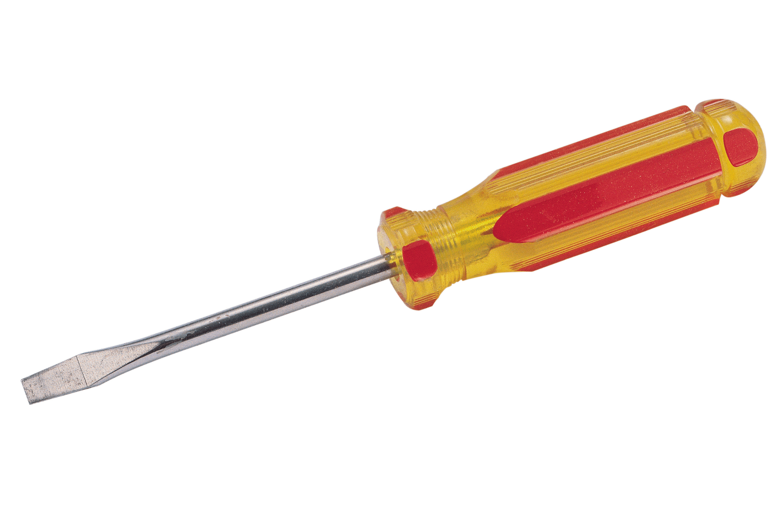 A yellow and orange flathead screw driver.