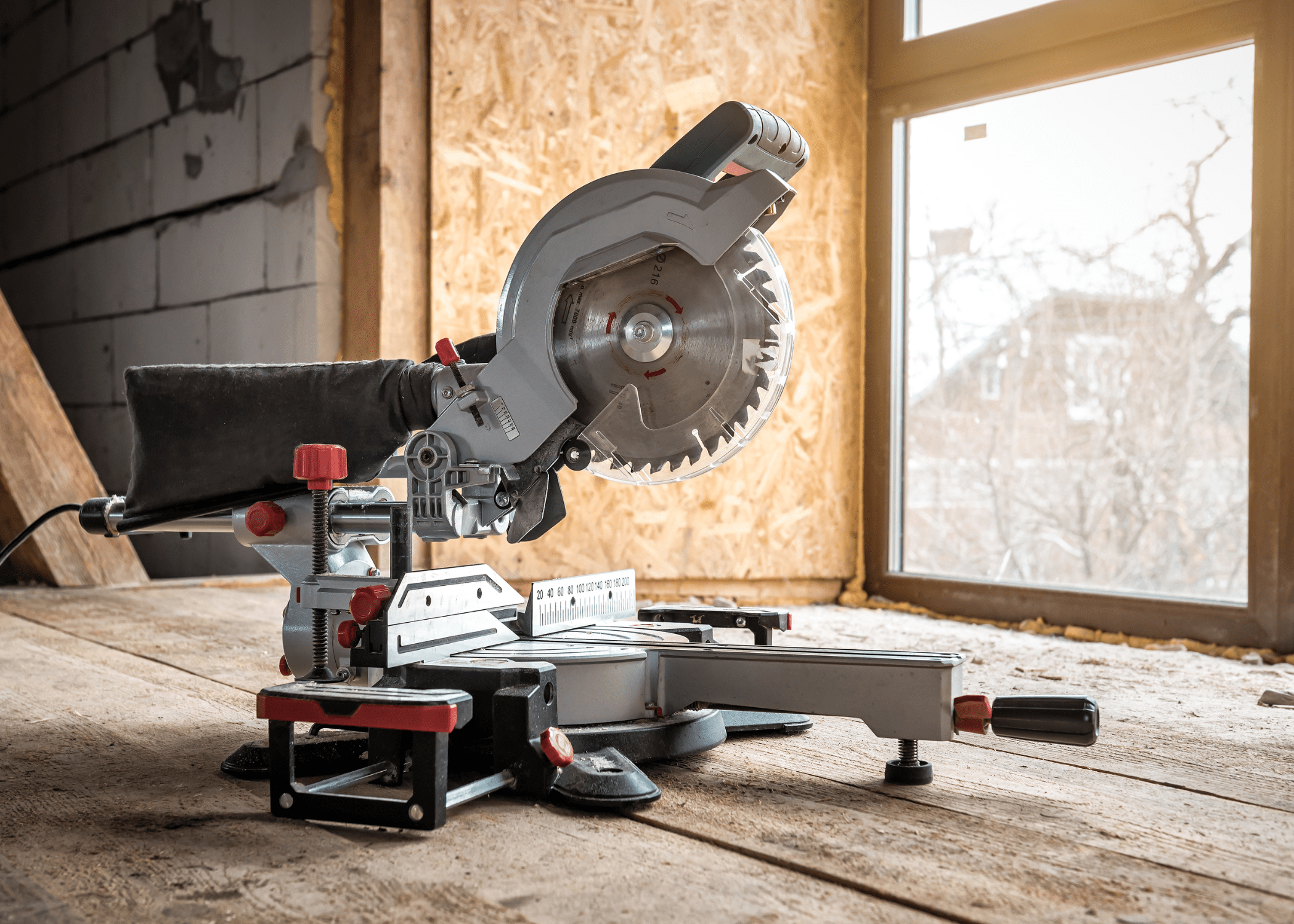 miter saw on construction site