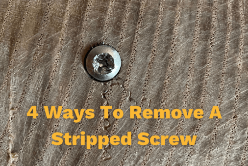 A stripped screw with text that reads 