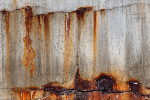 Rust bleeding on concrete wall.
