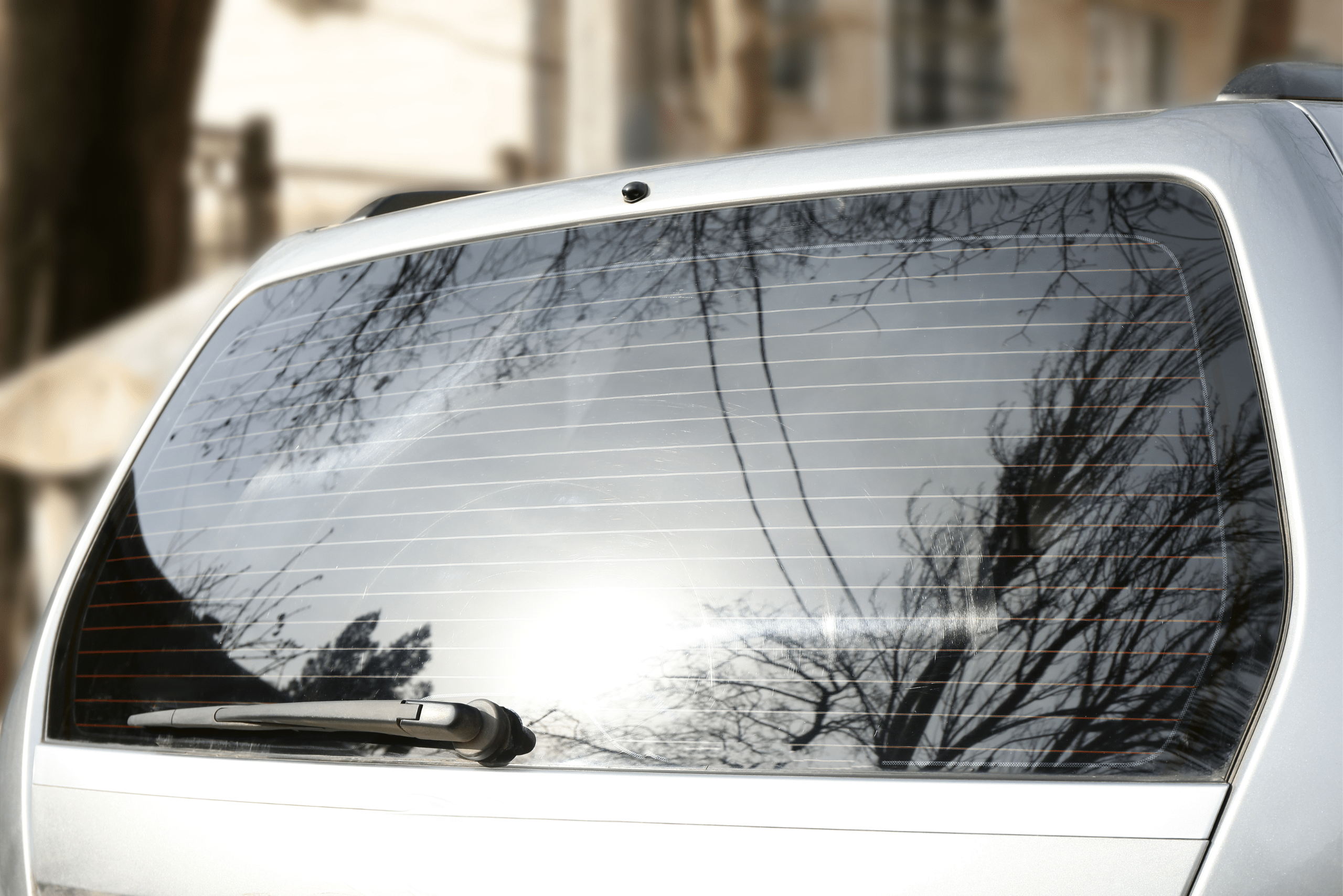 A rear car glass that is perfectly streak free.