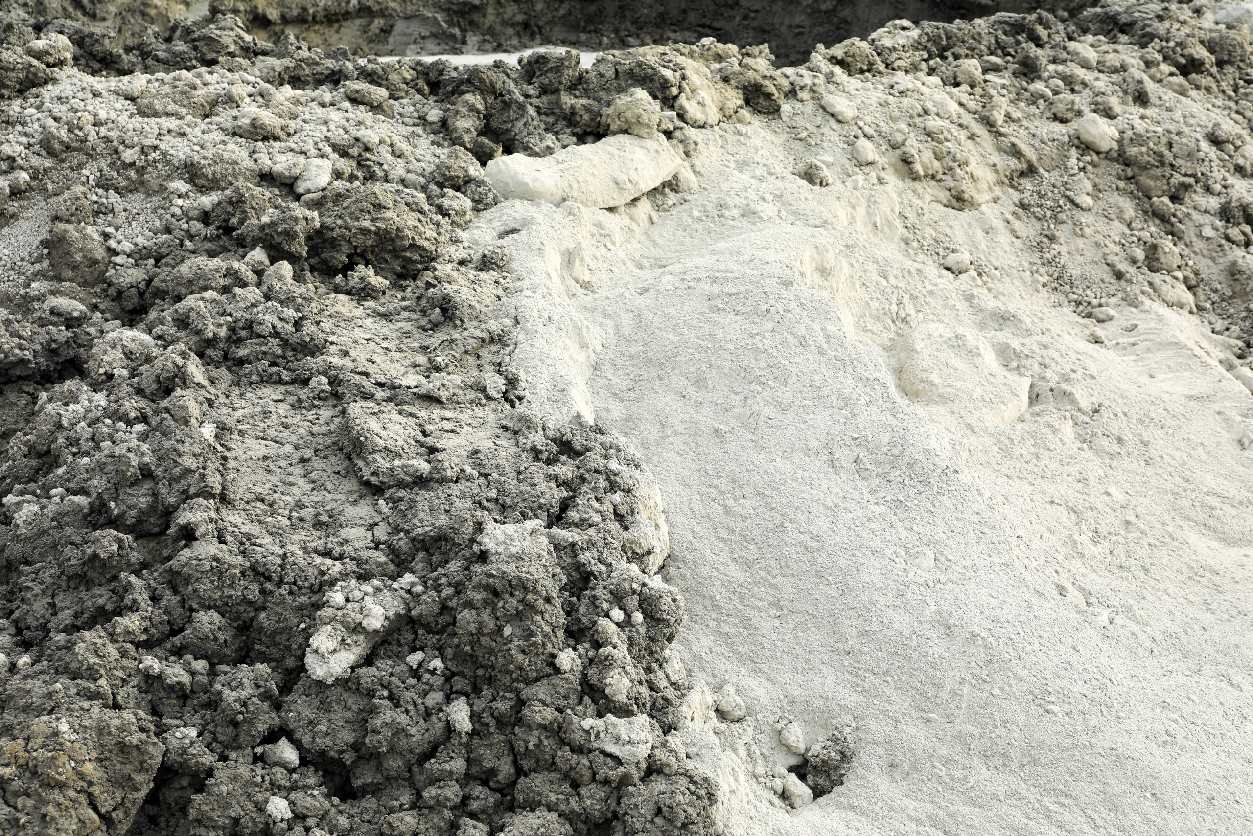 White powder spread on soil.