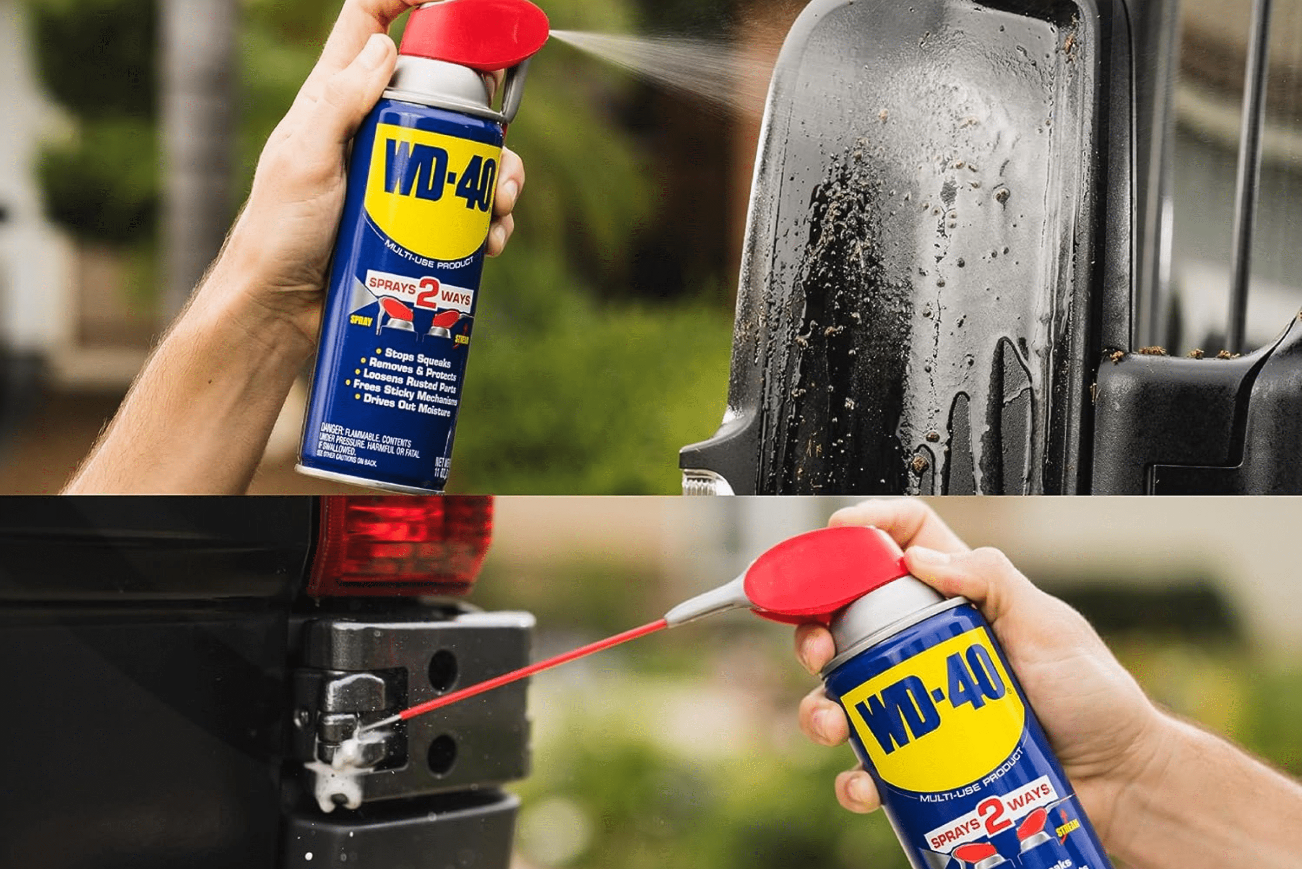 WD-40 being used on vehicle and