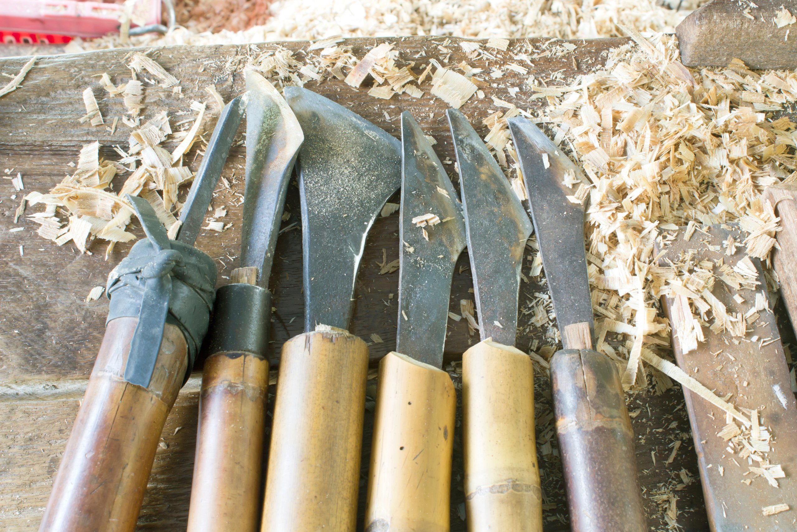 An assortment of hand woodturning chisels.