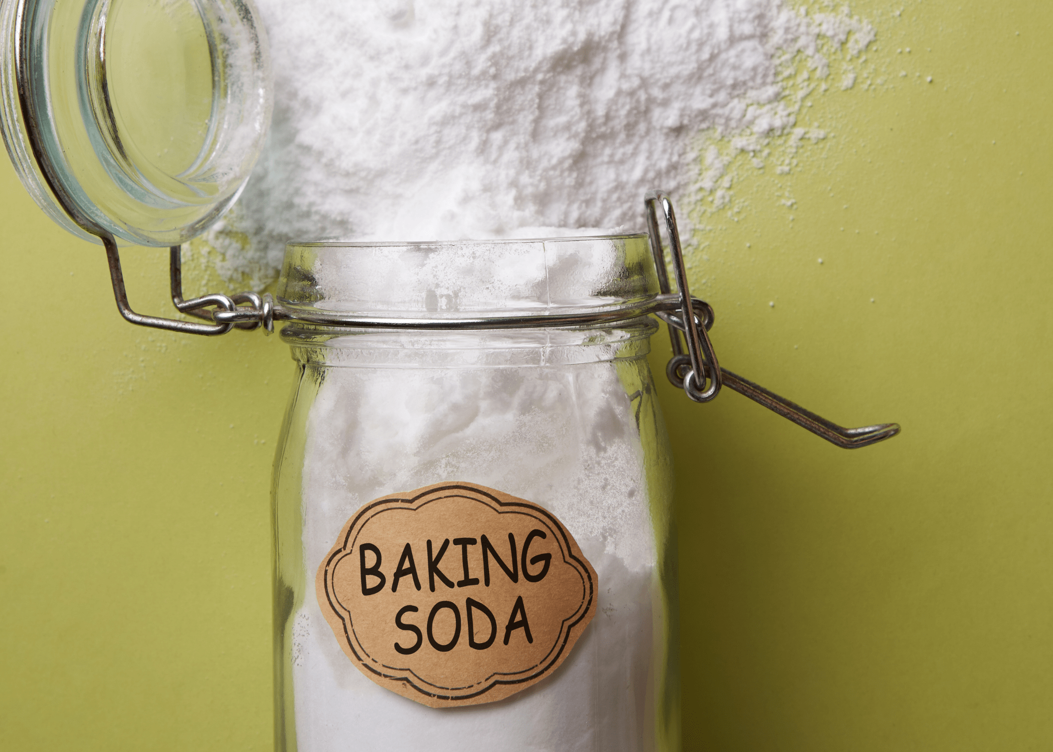 baking soda in jar that is tipped over