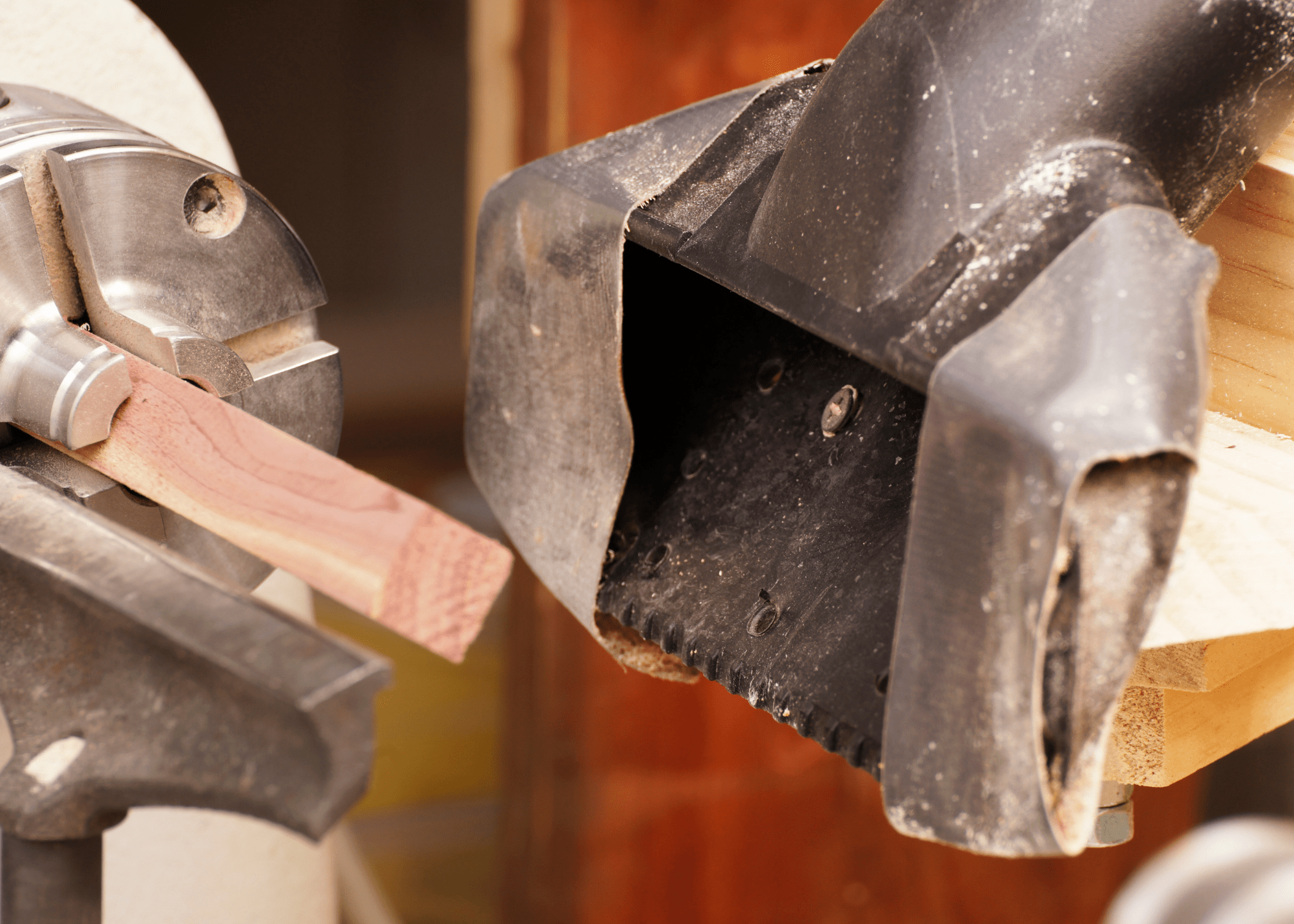 close up of a vacuum dust system and a lathe