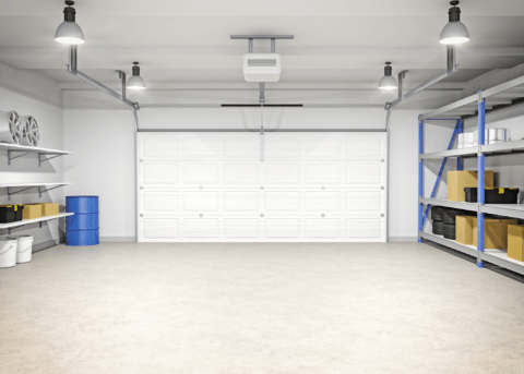 empty clean garage with lights