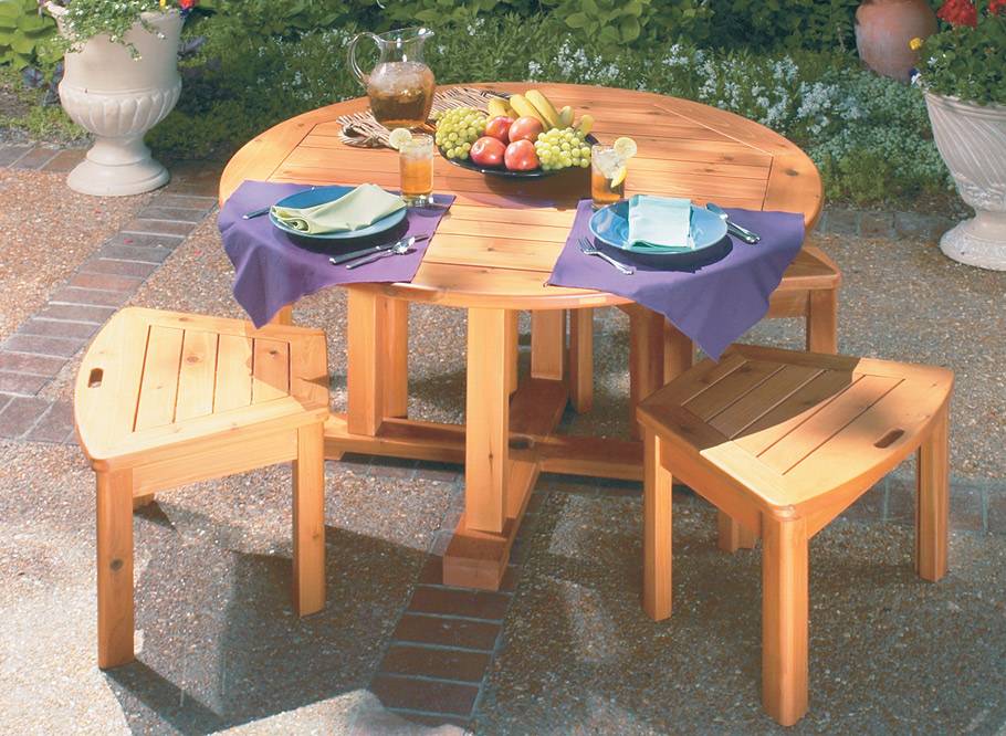 DIY patio wooden table and benches.