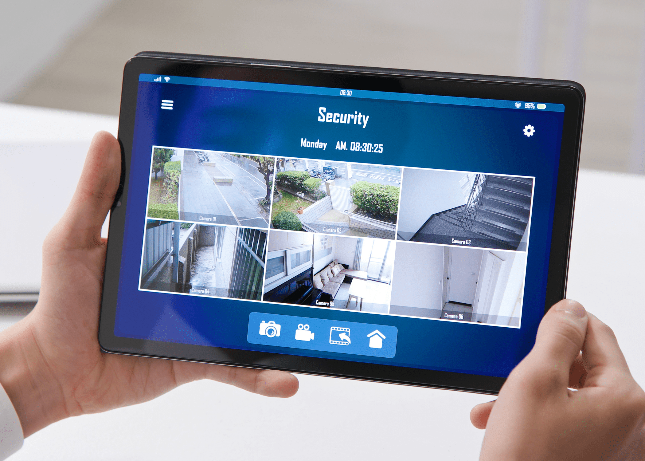 tablet of security camera footage