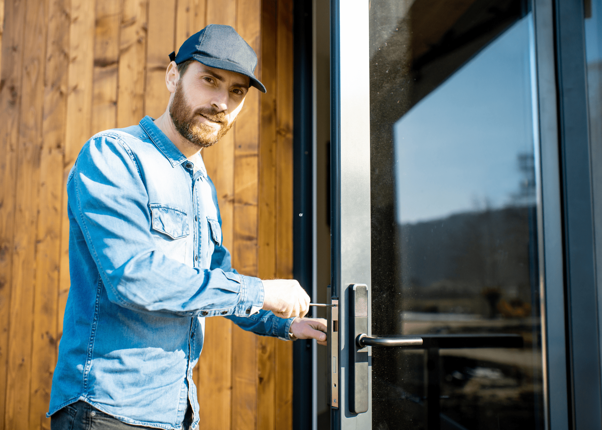 man installing storm door