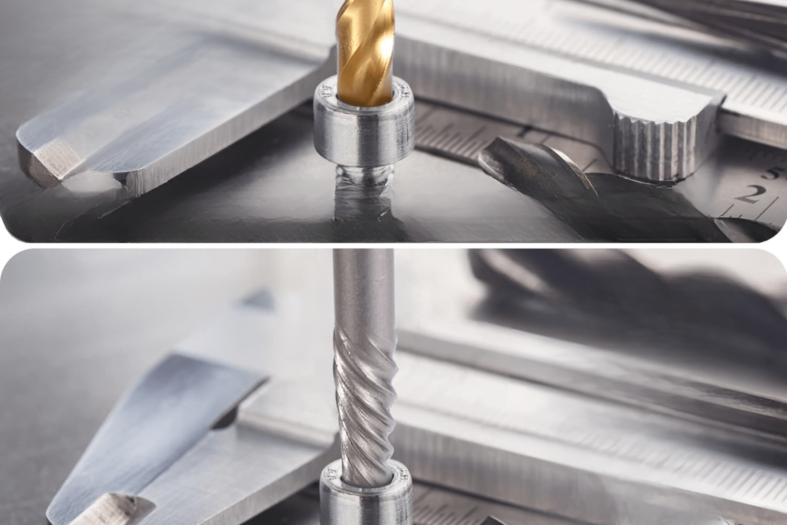 A drill bit inside a screw and extractor inside a screw underneath.