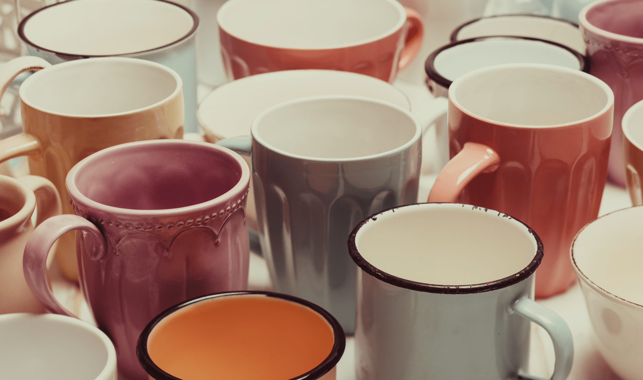 A collection of coffee mugs.