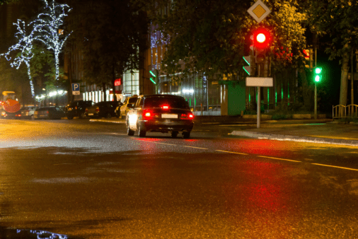 Car stopped at a red light.