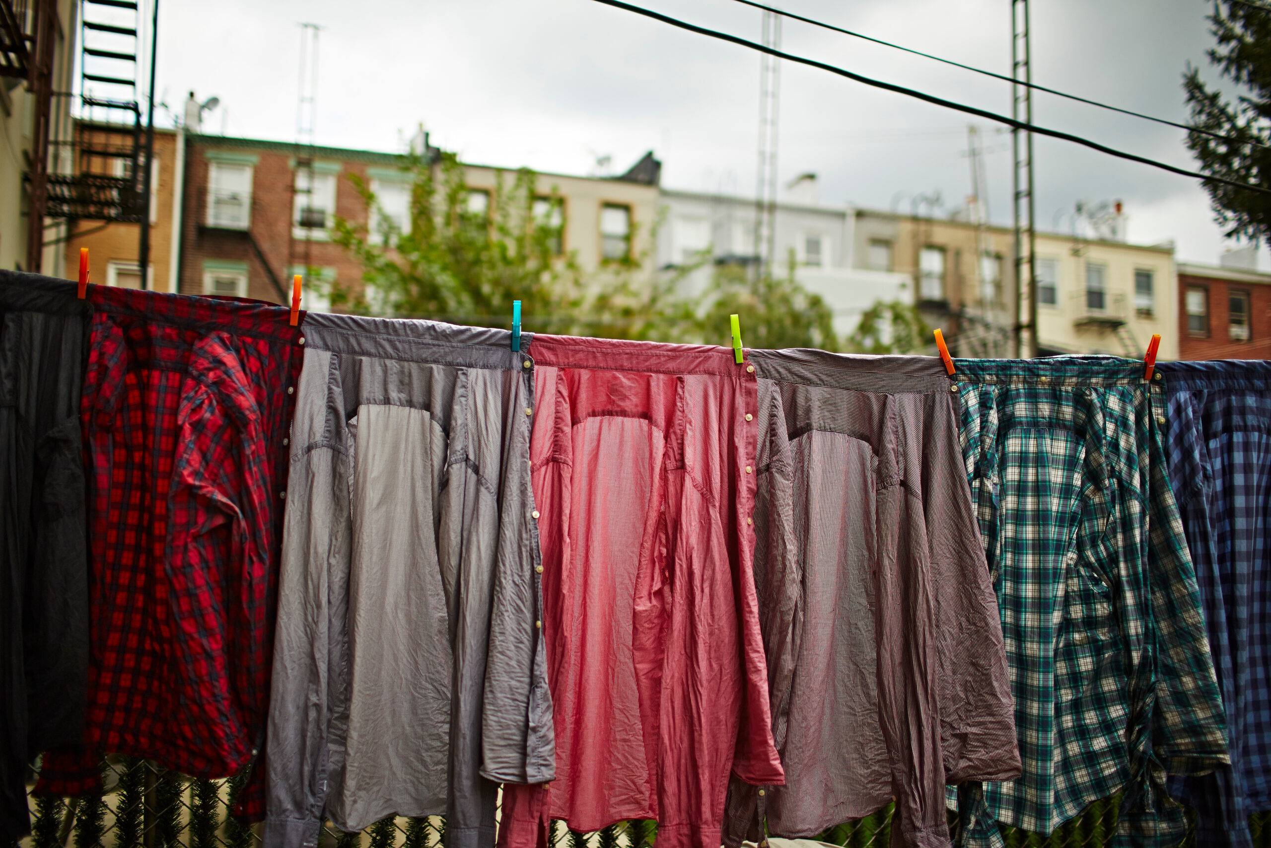 Shirts hanging on clothes line