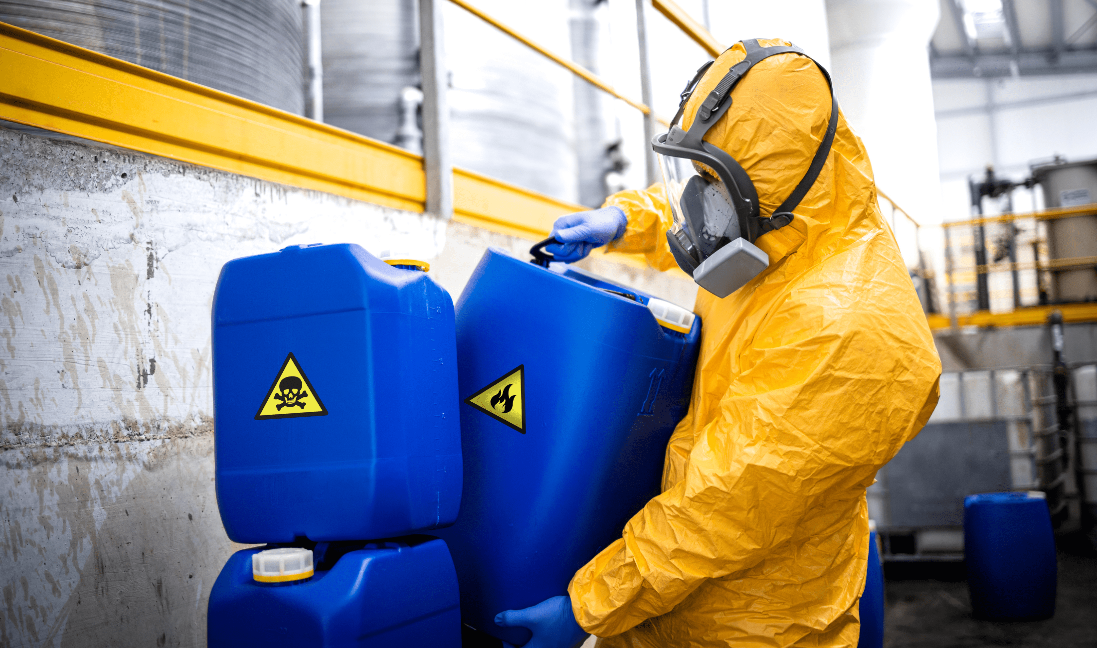A worker at a hazardous waste facility